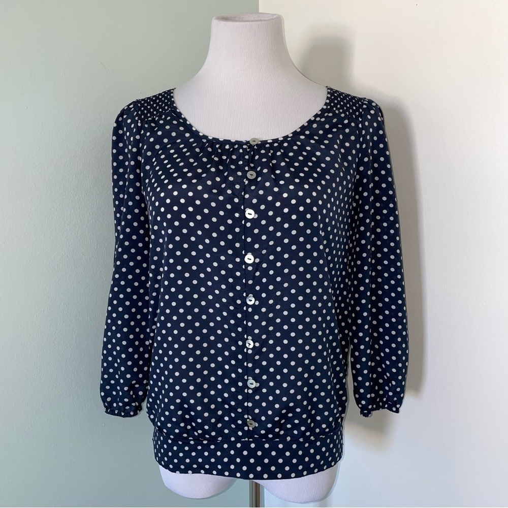 The Limited Women’s Polka Dot 3/4 Sleeve Blouse Navy & White Size S - Picture 2 of 12